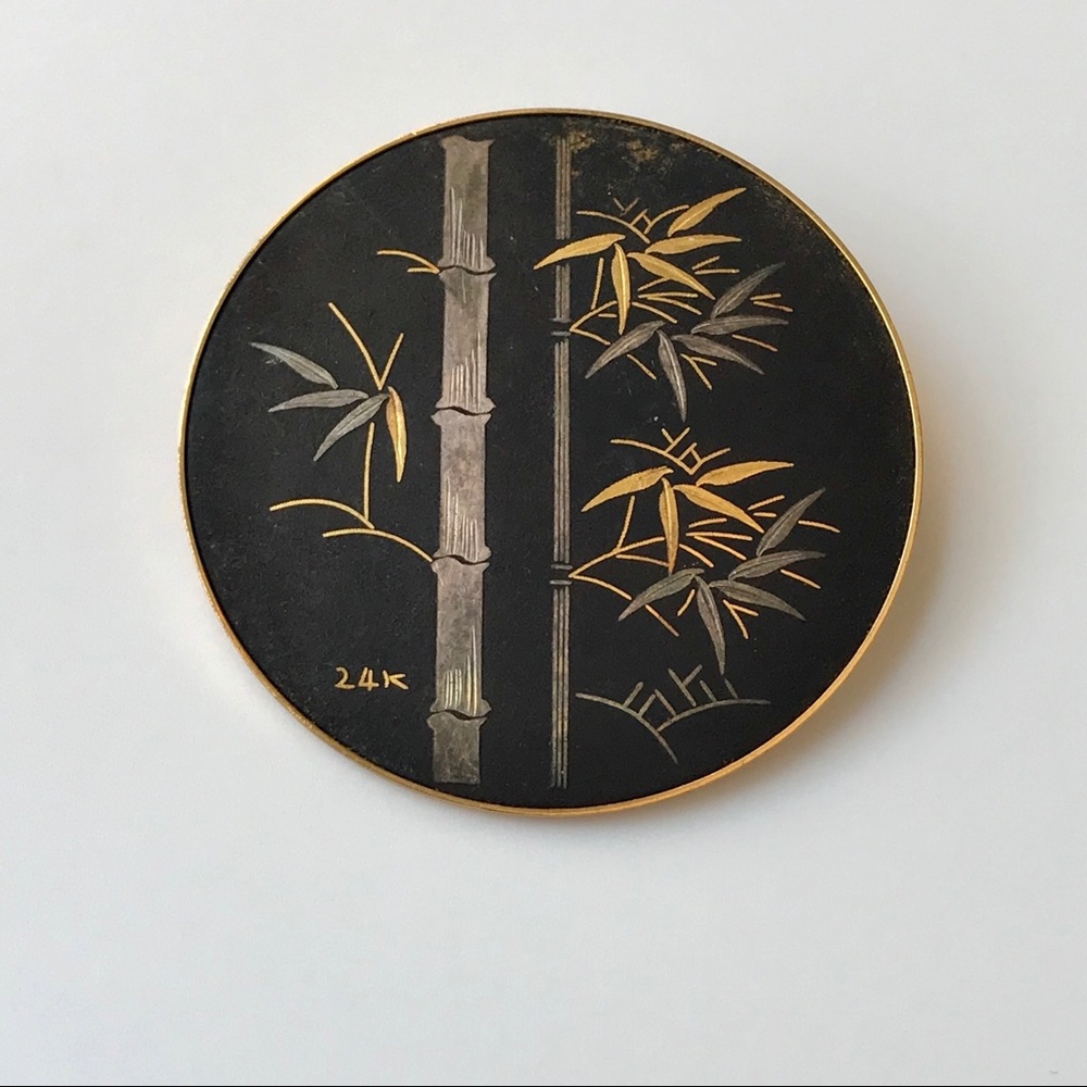 VTG 24k Damascene Black Amita Japan Pin Brooch - Picture 2 of 6